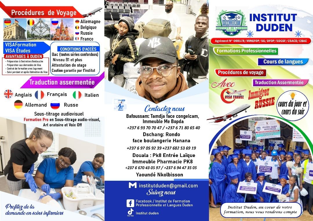 Dépliant Institut Duden : procédures de voyage, traduction, contacts