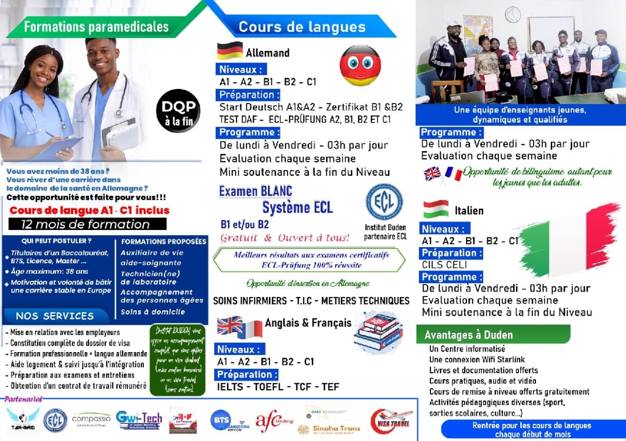 Dépliant Institut Duden : formations paramédicales et cours de langues